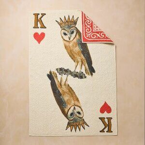 NWT John Derian for Target Reversable King of Hearts Owl Card Throw Quilt